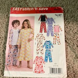 McCall’s 1980’s Pattern kids pajamas M9231